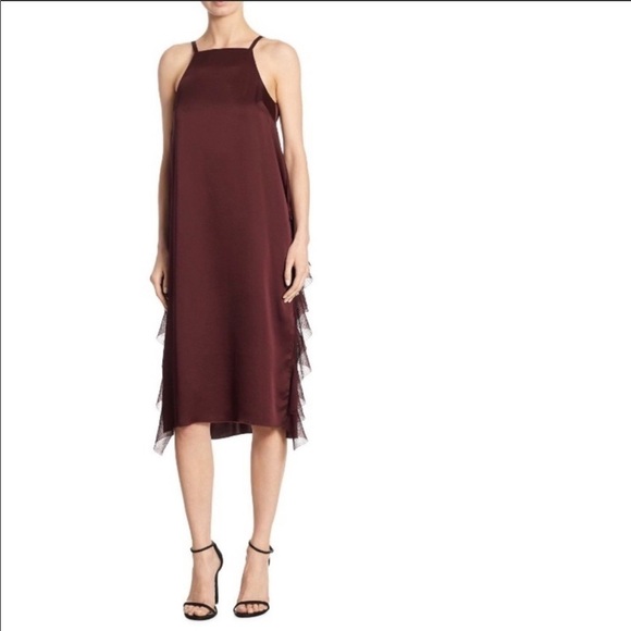 Elizabeth & James Loma Ruffle Midi Dress Burgundy Red Size 4 NWT Cocktail - Picture 1 of 8